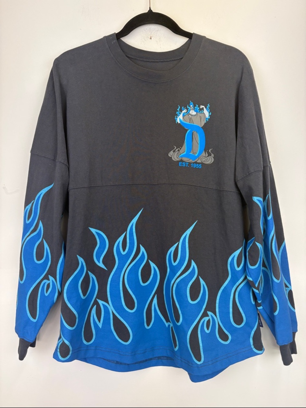 Disney Hades Spirit Jersey Blue Flame Long Sleeve Tee Oversized Graphic sz Small